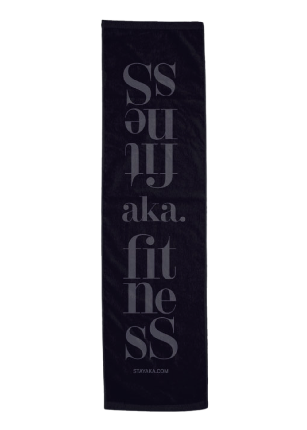 black fitness towel AKA fitness printed on a white background 